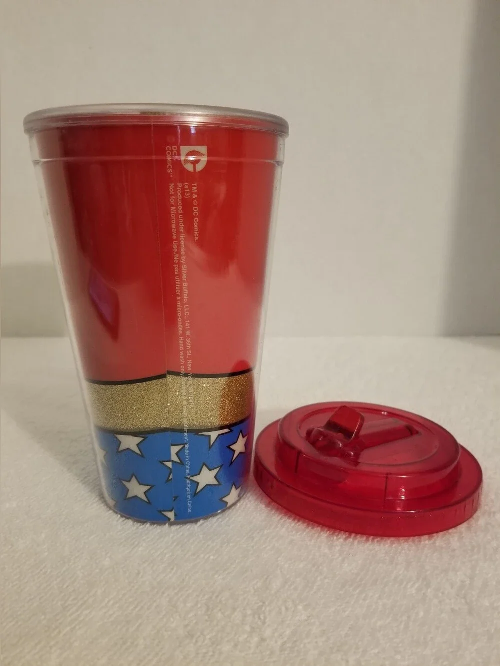 Red Glitter Wonder Woman Reusable Drink Tumbler